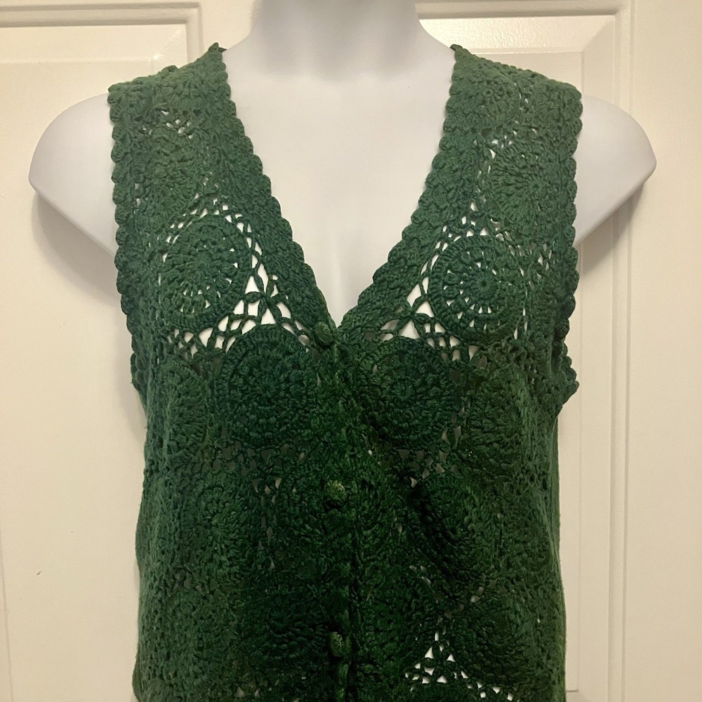 Passports of Pier 1 Imports Medium Vintage Green Sweater Vest Boho Button Up - Picture 1 of 6